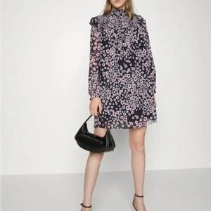 The Kooples Floral Long Sleeve Dress in Black and Pink